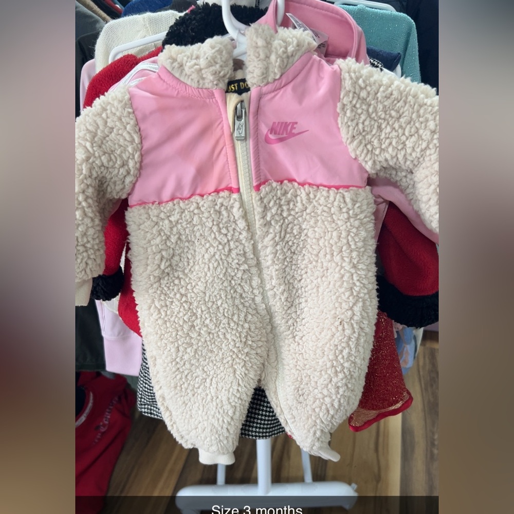 Nike Pink and Cream Sherpa Baby Onesie